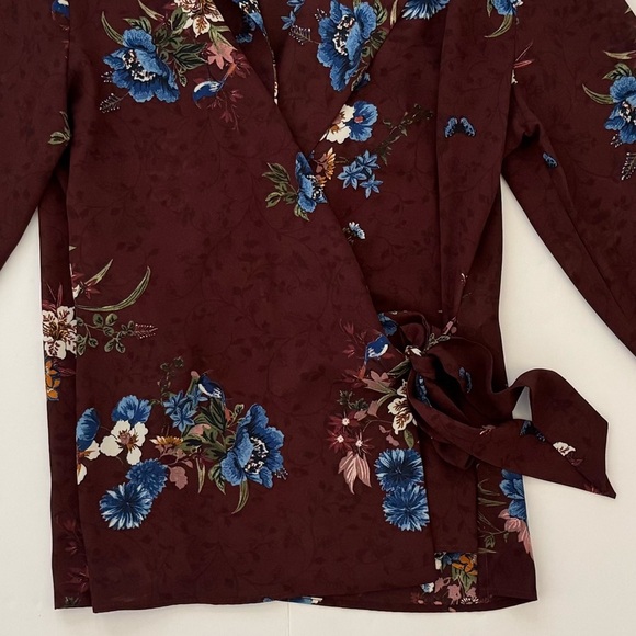 Zara Women's Dark Academia Floral Wrap Long Sleeve Blouse Top, Burgundy, Size S - Picture 8 of 12